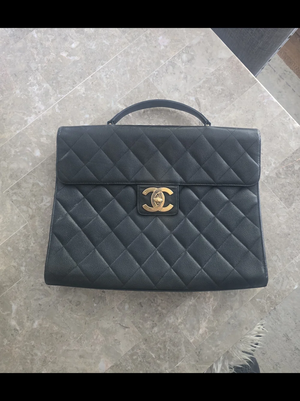 Vintage CHANEL 90s Cavier Quilted Briefcase With 24k Gold Hardware